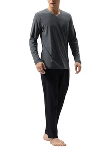 Men's Cotton Pajama Set Soft Long Sleeve Sleepwear Comfy Loungewear PJs with ... - Picture 1 of 5