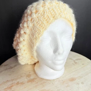 Hecho a mano para mujer gorro holgado crema de gran tamaño tejido vintage cálido invierno acogedor - Imagen 1 de 6