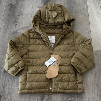 NUEVO CON ETIQUETAS Chaqueta acolchada con capucha Baby Gap beige tostado 3T unisex niño Primaloft cálida nueva Foto 1 de 4