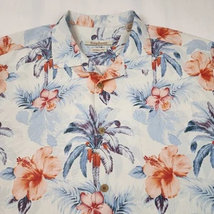 Tommy Bahama Shirt Mens XL Silk Button Up Hawaiian Tropical Floral Palm Trees - Picture 1 of 10
