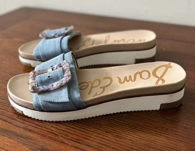 Sam Edelman Ariane Slides Sandals Women’s Size 8.5M Blue Denim Buckle - Image 1 of 4