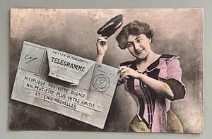 Französische AK Édition Bergeret 1906 - handgetönte Dame mit Telegramm, Rochefort - Bild 1 von 3