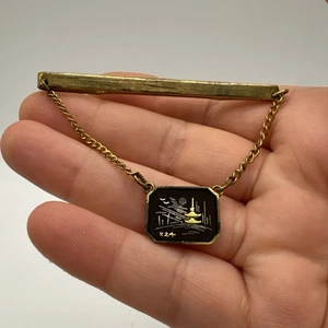 Clip de corbata damasceno vintage japonés - Incrustación de oro 24K (diseño de pagoda y luna) regalo - Imagen 1 de 7
