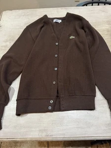 Vintage Izod Lacoste Cardigan Brown Button Down Size Large 70s Clean! - Picture 1 of 8