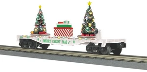 MTH 30-76944 O Gauge RailKing Christmas Flat Car w/Lighted Christmas Trees - Picture 1 of 1