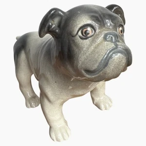 Vintage Bulldog Figurine 11" Painted Porcelain White Gray Dog Statue Bookshelf - Picture 1 of 10