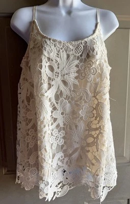 Blusa sin mangas con superposición de encaje marfil Cabi Top # 5254 para mujer talla S Foto 1 de 4