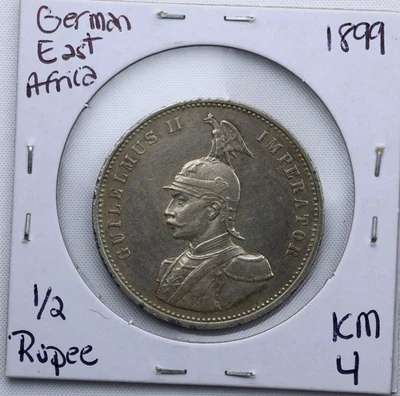 1899 German East Africa 1/2 Rupee Wilhelm II Silver 0.917 KM-4 5.83 g - Image 1 of 4
