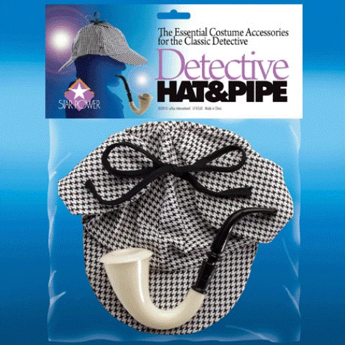 DETECTIVE SHERLOCK HOLMES HAT AND PIPE SET HOUNDS TOOTH STYLE HAT COSTUME KIT - Image 1 of 1