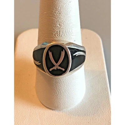 Исламское мужское кольцо-печатка из чистого серебра и эмали с саблями. Размер Sky - Изображение 1 из 4