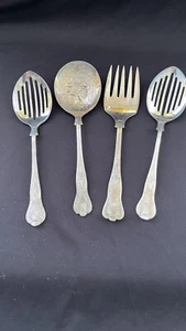 Set Of 4 Sheffield England Silverplate Serving Fork&Spoons - Picture 1 of 5