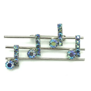 AB Rhinestone Brooch Musical Notes Vintage - Picture 1 of 12