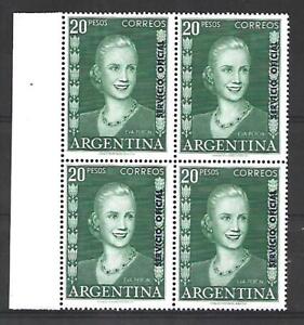 Argentinien 1952 Eva Peron offizieller Service Top-Wert $ 20 in 4er-Block postfrisch PS 320