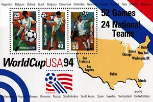USA 1994 FIFA WORLD CUP SOCCER SOUVENIR SHEET THREE STAMPS SCOTT 2837 MNH - Picture 1 of 6
