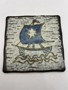 Vintage Semigres Sail Boat Clipper Ship Ceramic Tile Trivet 1960s Italy - Picture 1 of 22