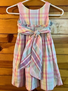 Ralph Lauren Pastel Plaid Ruffled Dress with Sash EUC Girls Size 4 - Picture 1 of 4