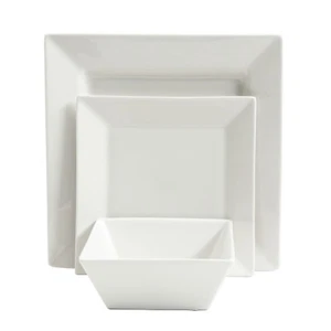 12-Piece Square Dinnerware Set Dinner Dessert Plates Bowls Ceramic White Dishes - Picture 1 of 1