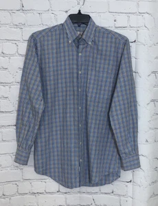 Peter Millar Men's Medium Shirt Blue Tan White Plaid - Picture 1 of 10
