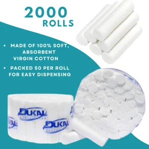 Dukal Dental Cotton Rolls, Soft, Absorbent Virgin Cotton #2 Medium, 2000 Rolls - Picture 1 of 2