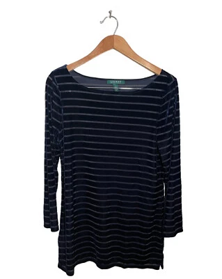 Blusa Ralph Lauren feminina listrada burnout veludo grande azul marinho - Imagem 1 de 4