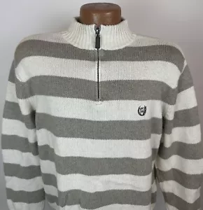 Vintage Y2K CHAPS 1/4 Zip Pullover Pulli L elfenbein beige Markise Streifen Preppy - Bild 1 von 15