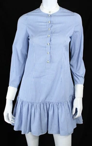 ALEXANDER McQUEEN Blue & White Striped Drop-Waist Mini Shift Dress 36 - Picture 1 of 9
