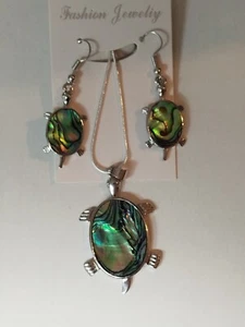 925 Sterlingsilber Schildkröte AAA+ Abalone Muschel passende Ohrringe + Kette - Bild 1 von 12