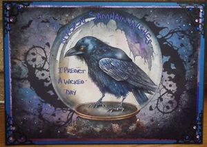 HANDMADE PAGAN GOTHIC SAMHAIN CARD RAVEN CRYSTAL BALL 2024 - Picture 1 of 3