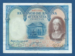 ESPAÑA / SPAIN -- 500 PESETAS ( 1927 ) -- VF -- Nº BAJO : 0071020 -- PICK 73a . - Bild 1 von 2
