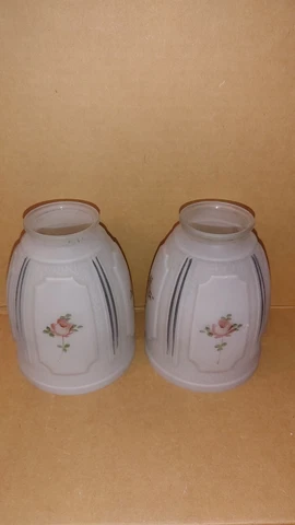 Victorian Edwardian Hand Painted Bridge Arm Lamp Shade 5½" Pair 2¼" Fitter Cover