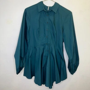 Free People All the Time verde scuro con bottoni taglia small manica a palloncino peplo - Foto 1 di 5