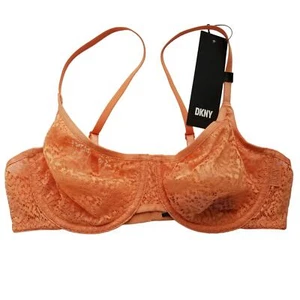 DKNY Modern Lace Unlined Demi Bra DK4019 Orange Pink 34B NWT $44 - Picture 1 of 5