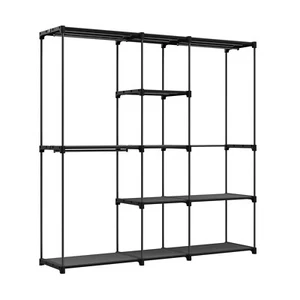 Kleiderschrank,mit Kleiderstangen, Stoffablagen, Metallrahmen, 182 x 43 x 182 cm - Bild 1 von 20