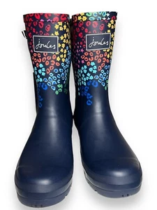 Joules Rubber Rain Boots NWT Blue Molly Welly Floral Leopard Womens Size 11US - Picture 1 of 7
