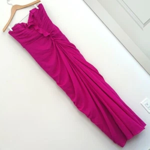 Badgley Mischka Collection Formal Pink Ruffle Strapless Silk Dress Gown Size 12 - Picture 1 of 8