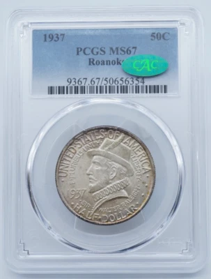 1937 Roanoke 50c Half Dollar Commemorative PCGS & CAC MS67 - U1055 - Image 1 of 4