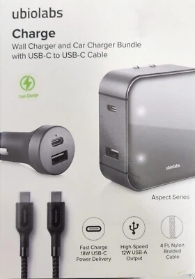 UBIOLABS - Cargador de pared y paquete de coche con cable USB-C y USB-C Foto 1 de 4