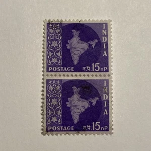 India 1957 Map of India 15np Naya Paisa Pair Mint OG - Picture 1 of 2