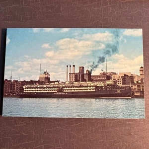 Great Lakes Schiff Postkarte Stadt Detroit III Seitenrad Passagierschiff MI - Bild 1 von 2