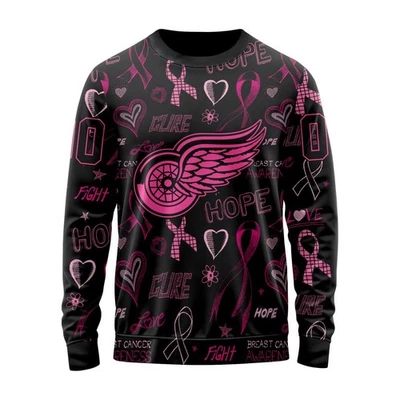 Personalized Detroit Red Wings Sweater Special Pink Breast Cancer Awareness  - Image 1 of 4