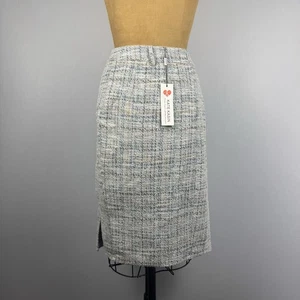Neu mit Etikett Kate Kasin Damen Tweed Bleistiftrock 2XL blau grau strukturiert Midi Büro - Bild 1 von 8