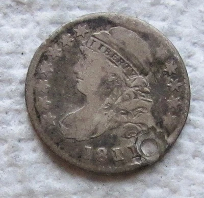 Серебряная монета номиналом 10 центов 1811/09 с изображением бюста и крышкой редкая ранняя ключевая дата тонкая / хорошее состояние детализация подключена - Изображение 1 из 3