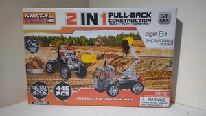 TOY New Building Set Metal Tech 2 n 1 Pull-back Construction 446 Pcs 2 Vehicles - Picture 1 of 6