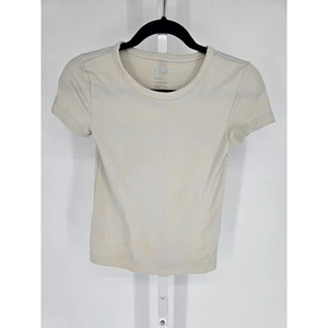 FLX Active Womens Sz S Short Sleeve Athletic T SHirt Cream Ribbed Fitted Top - Picture 1 of 3