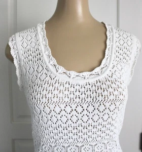 Elie Tahari White Sleeveless Crochet Tank Top Size Medium - Picture 1 of 12
