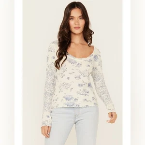 Maglietta Free People Trifoglio Pointelle Maglia Termica Manica Lunga XS Nuova - Foto 1 di 15