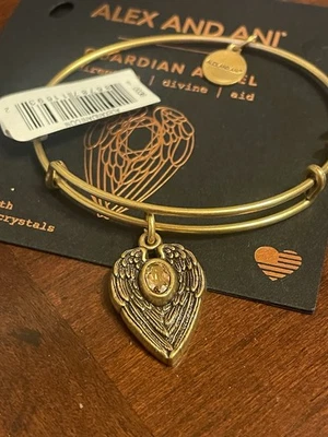Nuevo con etiquetas Brazalete Ajustable Alex and Ani Ángel de la Guarda Color Dorado con Tarjeta Foto 1 de 4