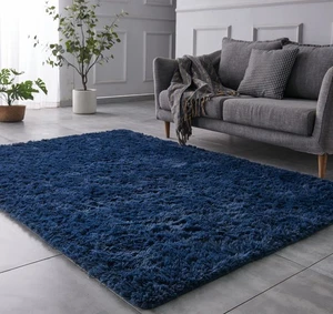 Shaggy Marineblau Teppich, 2x3 Vorleger für Wohnzimmer, Rutschfest Extra Bequem Fl... - Bild 1 von 6
