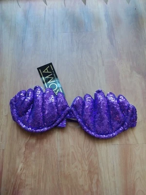Sujetador/top Little Mermaid púrpura lentejuelas con aros concha de almeja talla grande Foto 1 de 4