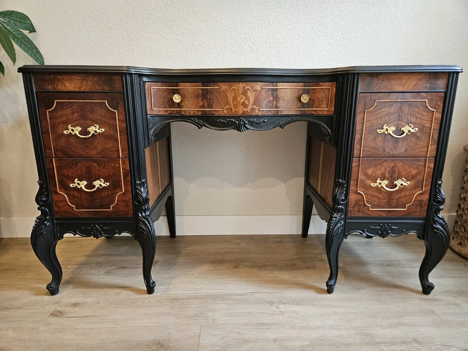 Antique Inlaid Desk – Restored with Black Accents – Berkey & Gay Era  - Image 1 of 4